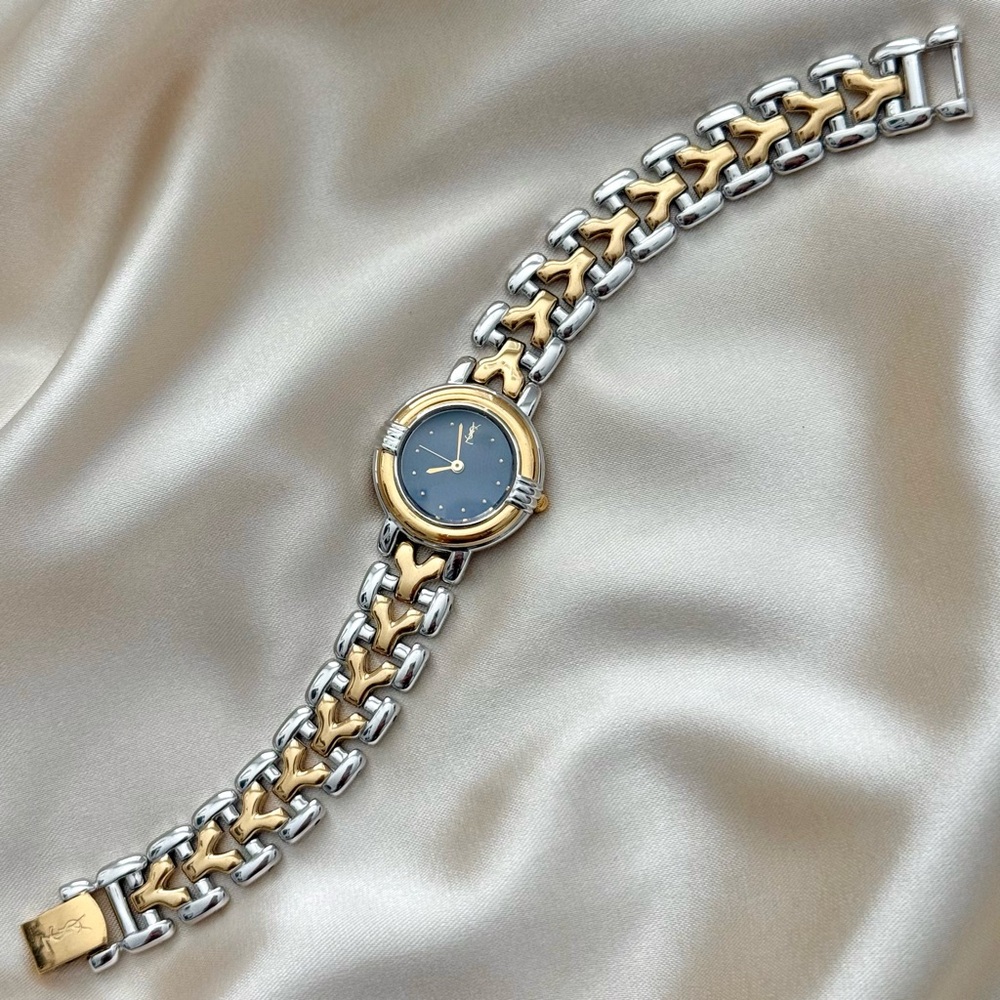 AUTHENTIC VINTAGE YVES SAINT LAURENT TWO-TONED DAINTY WATCH - Picture 5 of 8